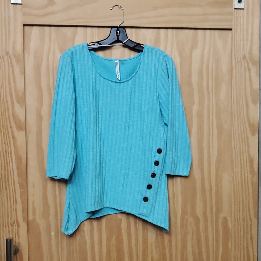 Elegant Blue Women's Top with Button Detail